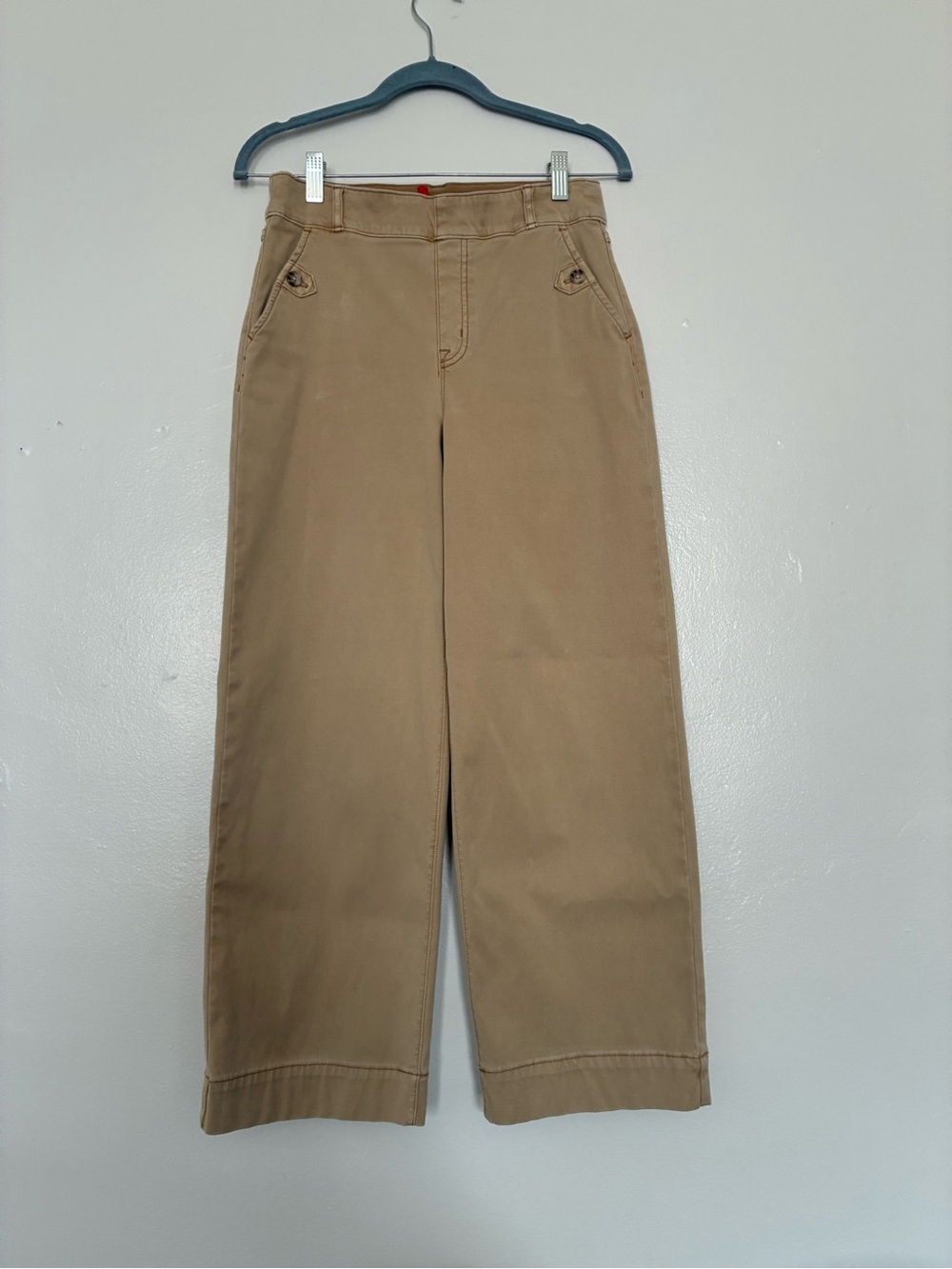 SPANX cream tan wide leg pants with button detail